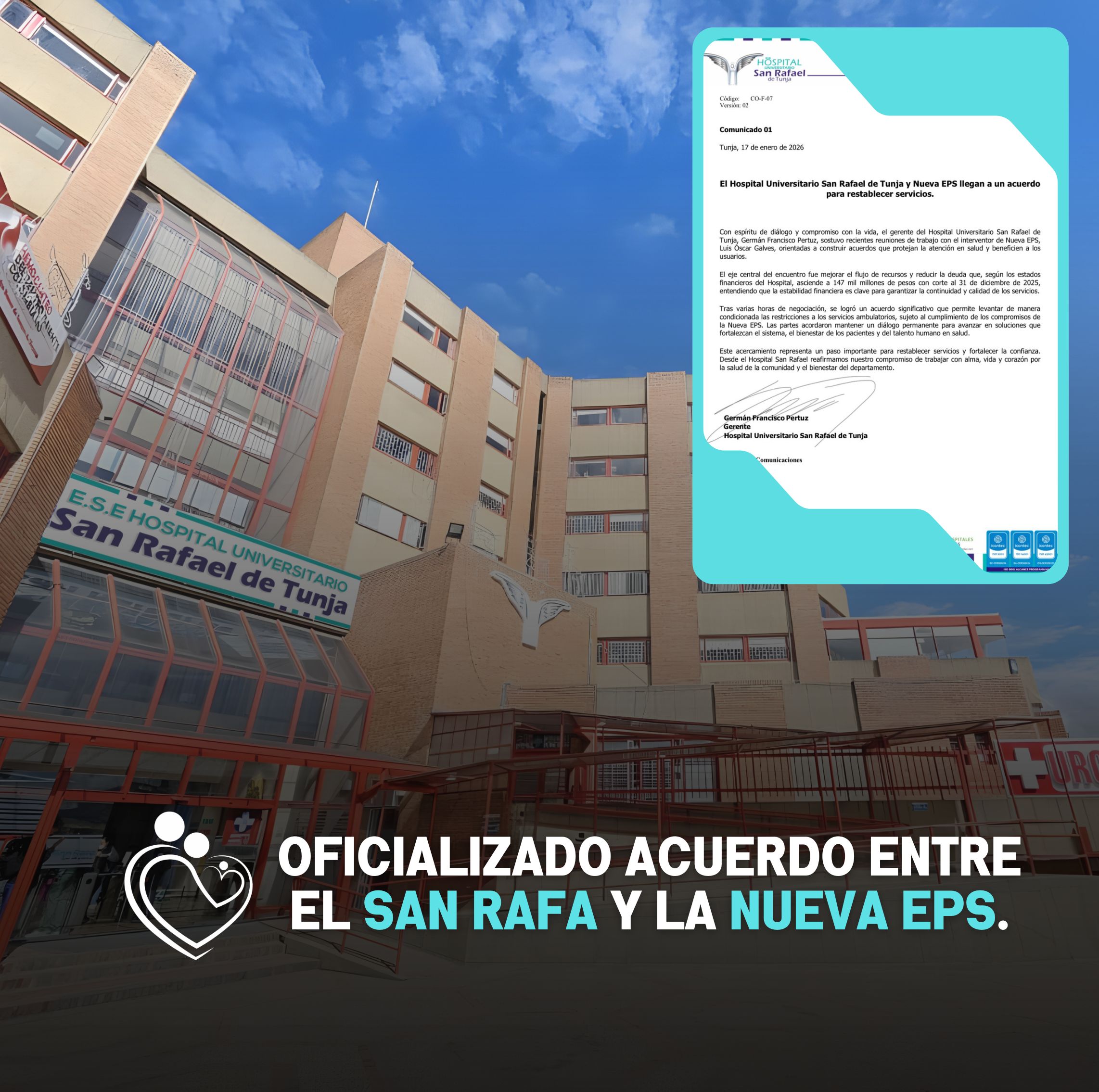Ya hay acuerdo: restablecimiento de servicios con la Nueva EPS.